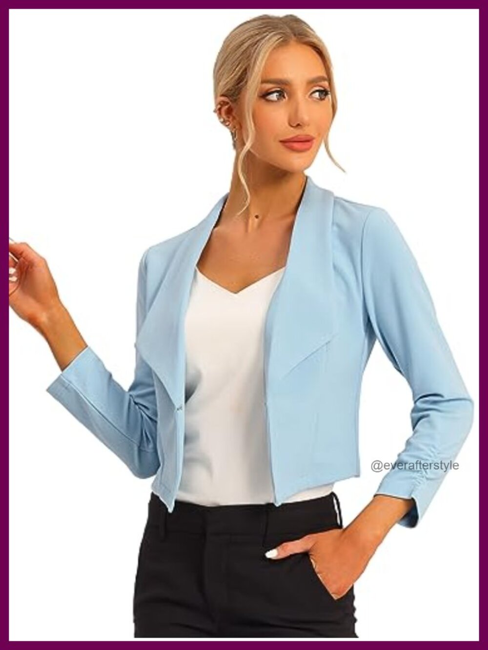 Cropped Blazer Ruched Sleeve Lapel Business Casual Work
